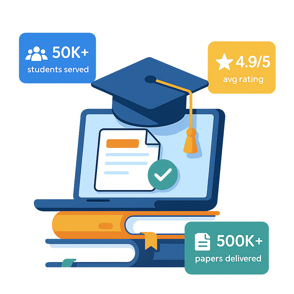 Illustration of graduation cap, books, and a monitor